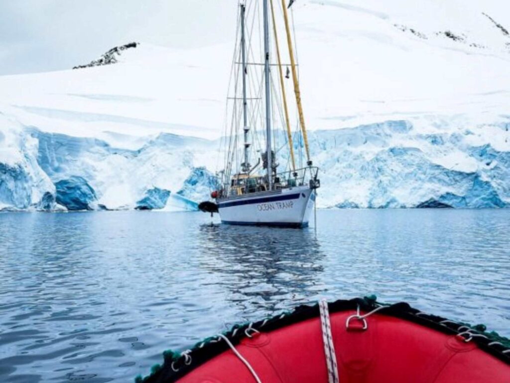 ocean trump ship in antarctica seen from afar